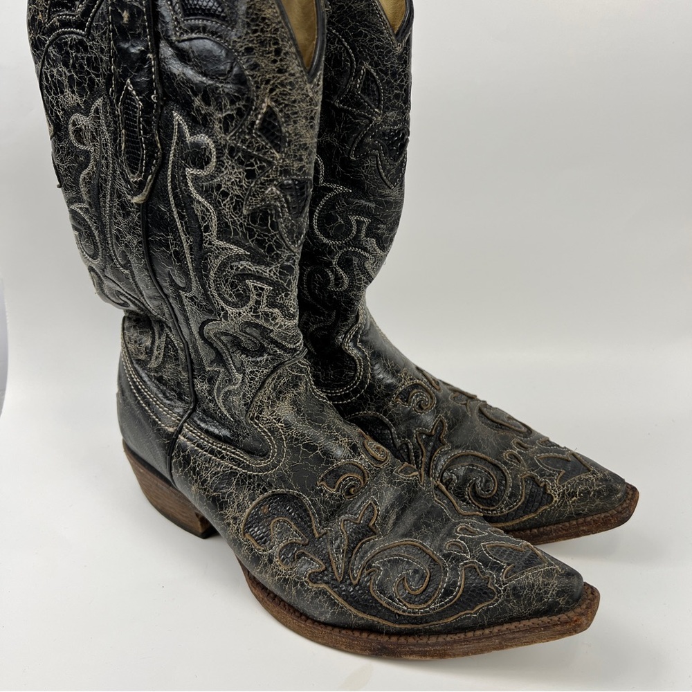 Corral Leather Cowboy Boots Men's 8D Vintage Lizard Inlay Western C2155 Black